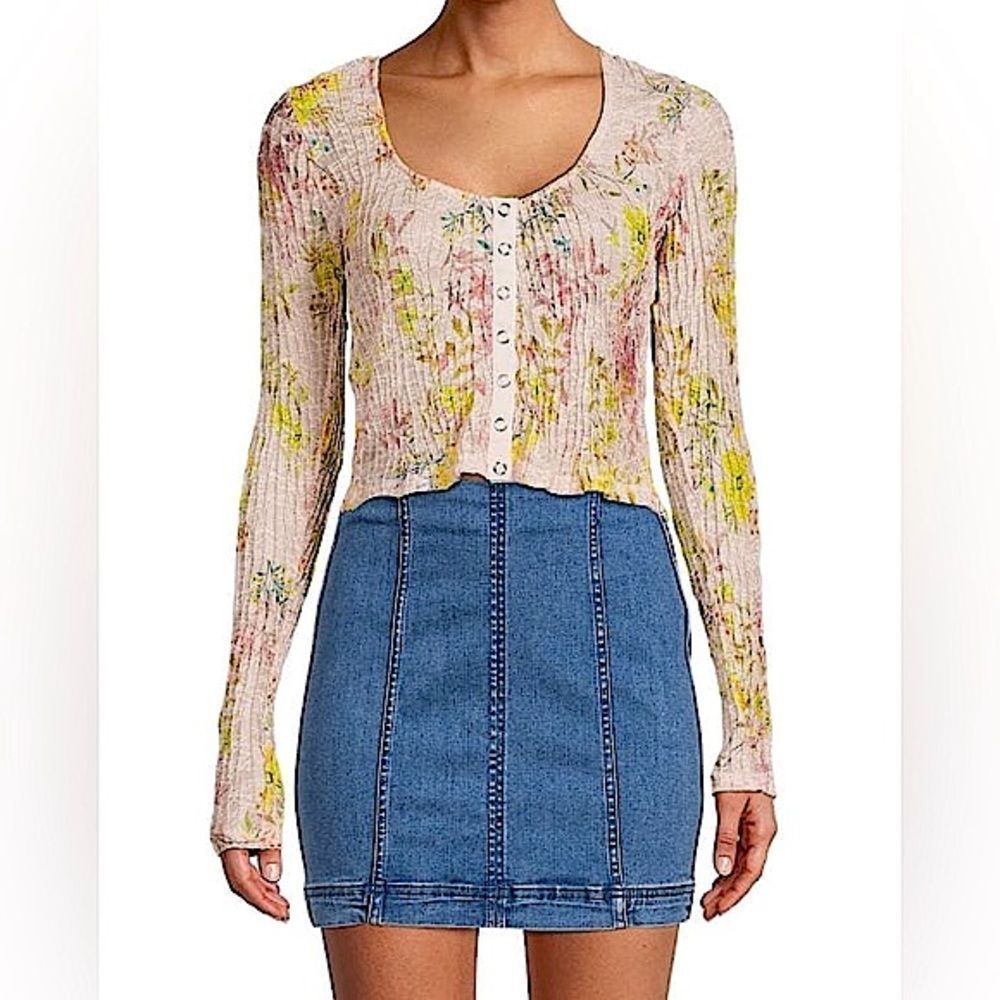 FREE PEOPLE Angelina Floral Top Long Sleeve Shirt Blouse Light Combo NWT $78